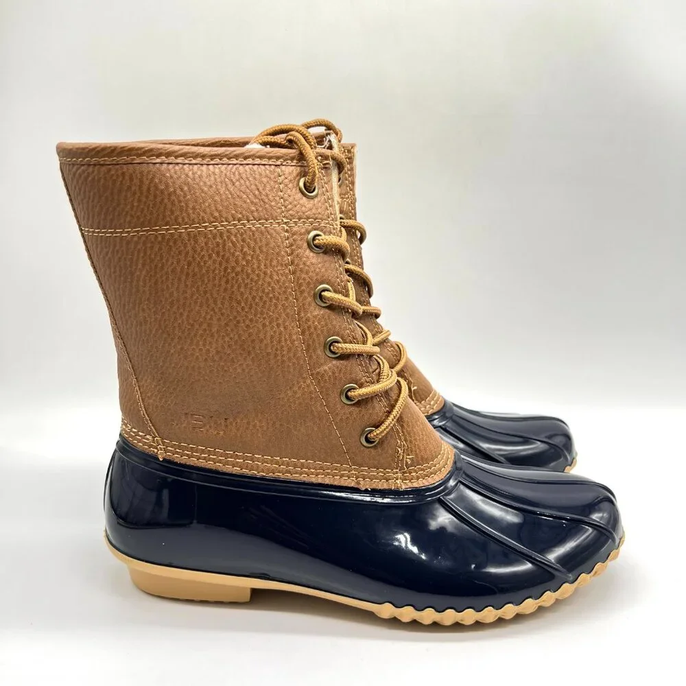 JBU By Jambu Womens Size 7.5 7.5M Tan Brown Navy Blue Waterproof Duck Boots
